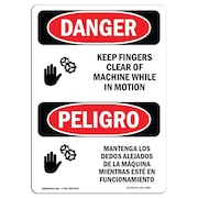 SIGNMISSION OSHA Sign, Keep Fingers Clear Of Machine Bilingual, 10in X 7in Decal, 7" W, 10" H, Spanish OS-DS-D-710-VS-1386